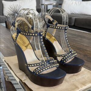 Michael Kors Navy Studded Wedge Sandals